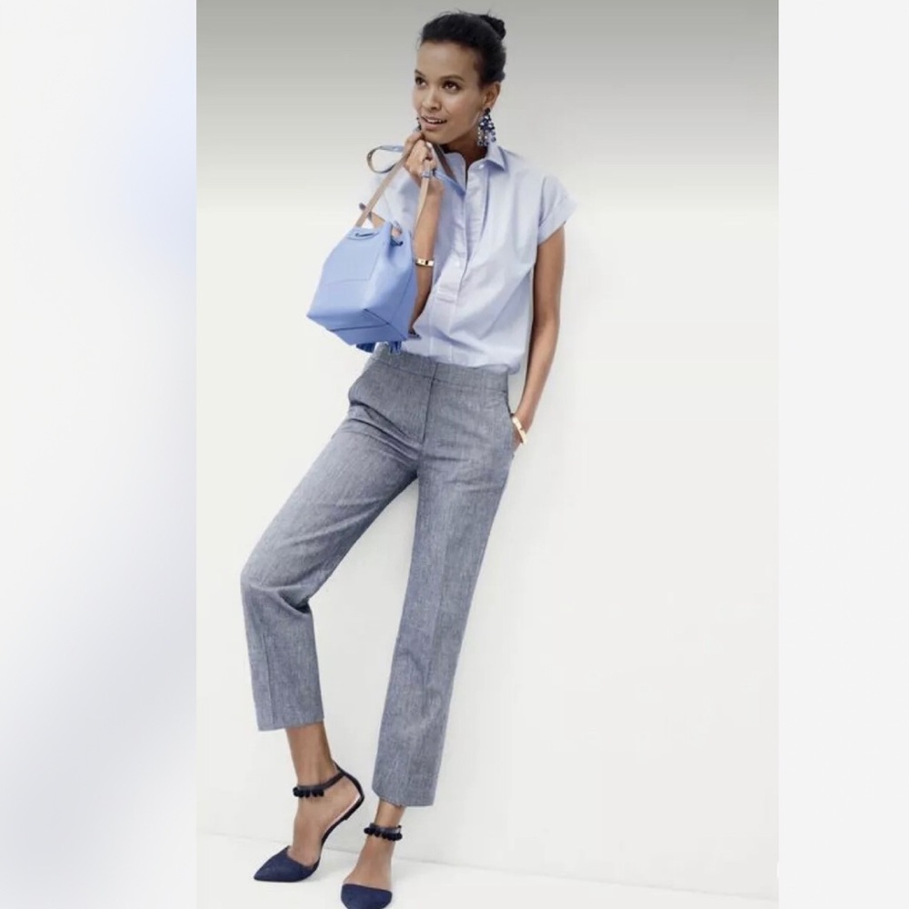 J Crew Patio Pants In Heavy Chambray Style E8981 Wide Leg High Rise 4